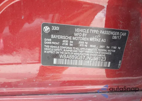 2018 BMW 330I z USA, uszkodzony, nr VIN WBA8B9G57JNU58123